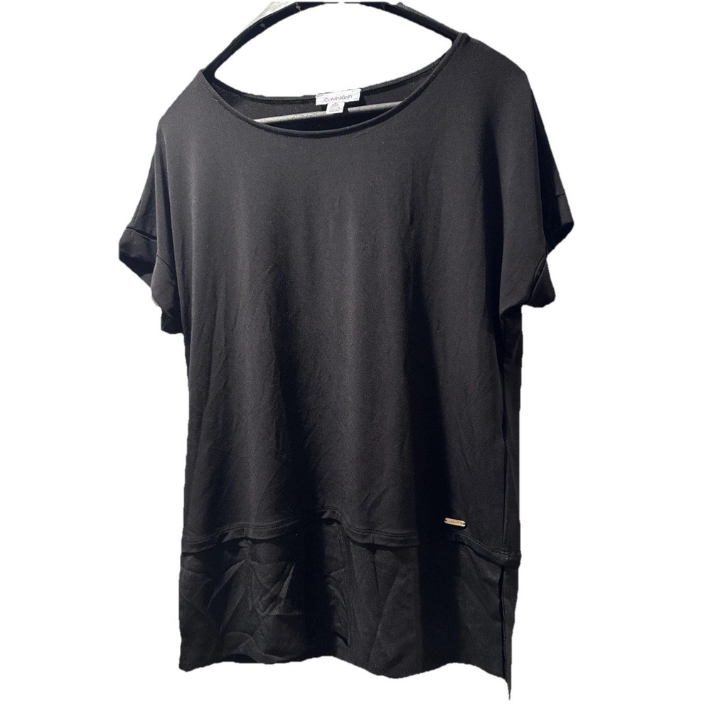 Calvin Klein Women's Size S  Black top short Sleeves Relaxed Fit Jersey Logo